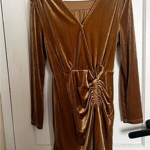 Long Sleeve Velvet Wrap Dress in Bronze
